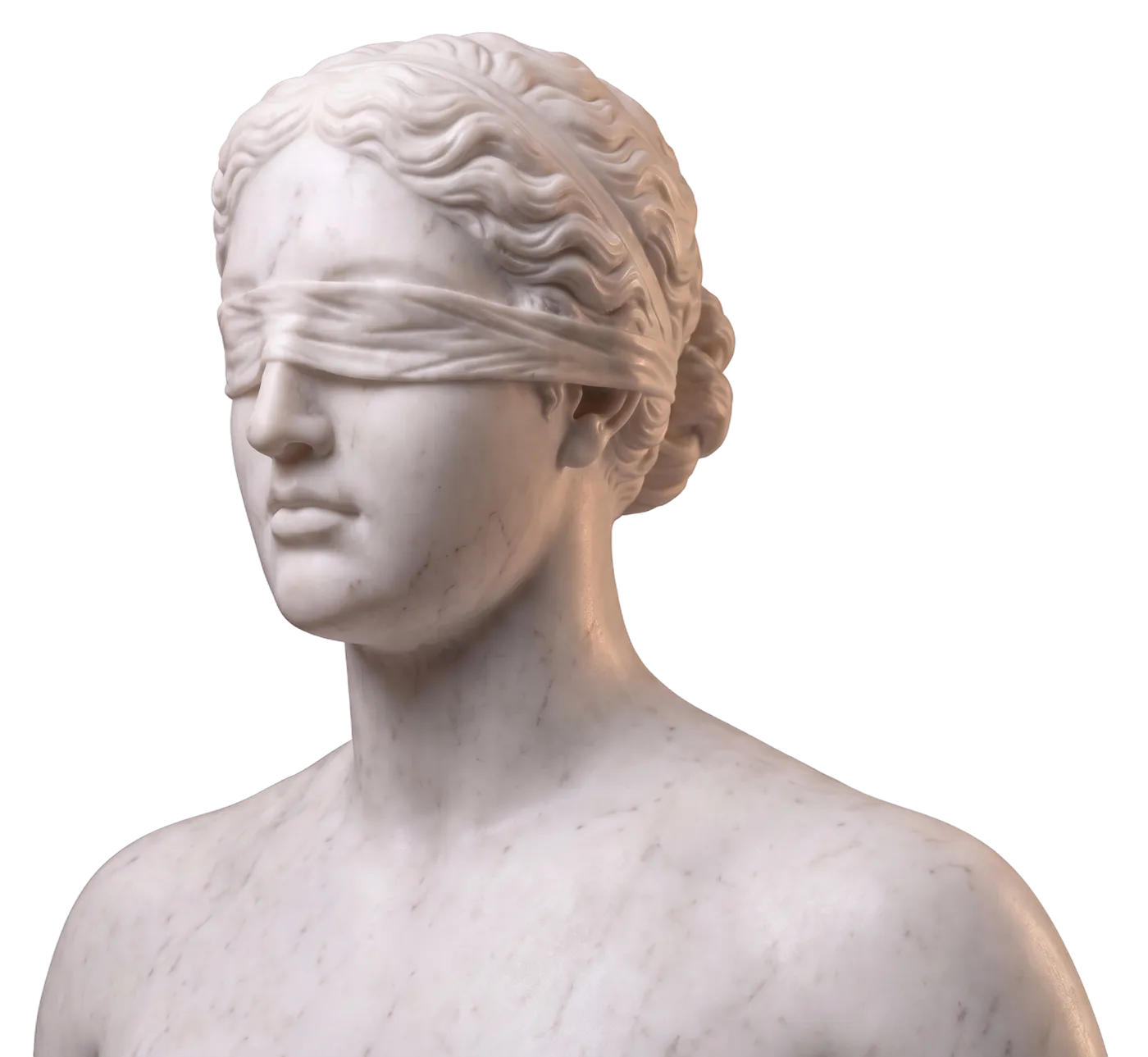 Busto de Têmis em mármore, com os olhos vendados